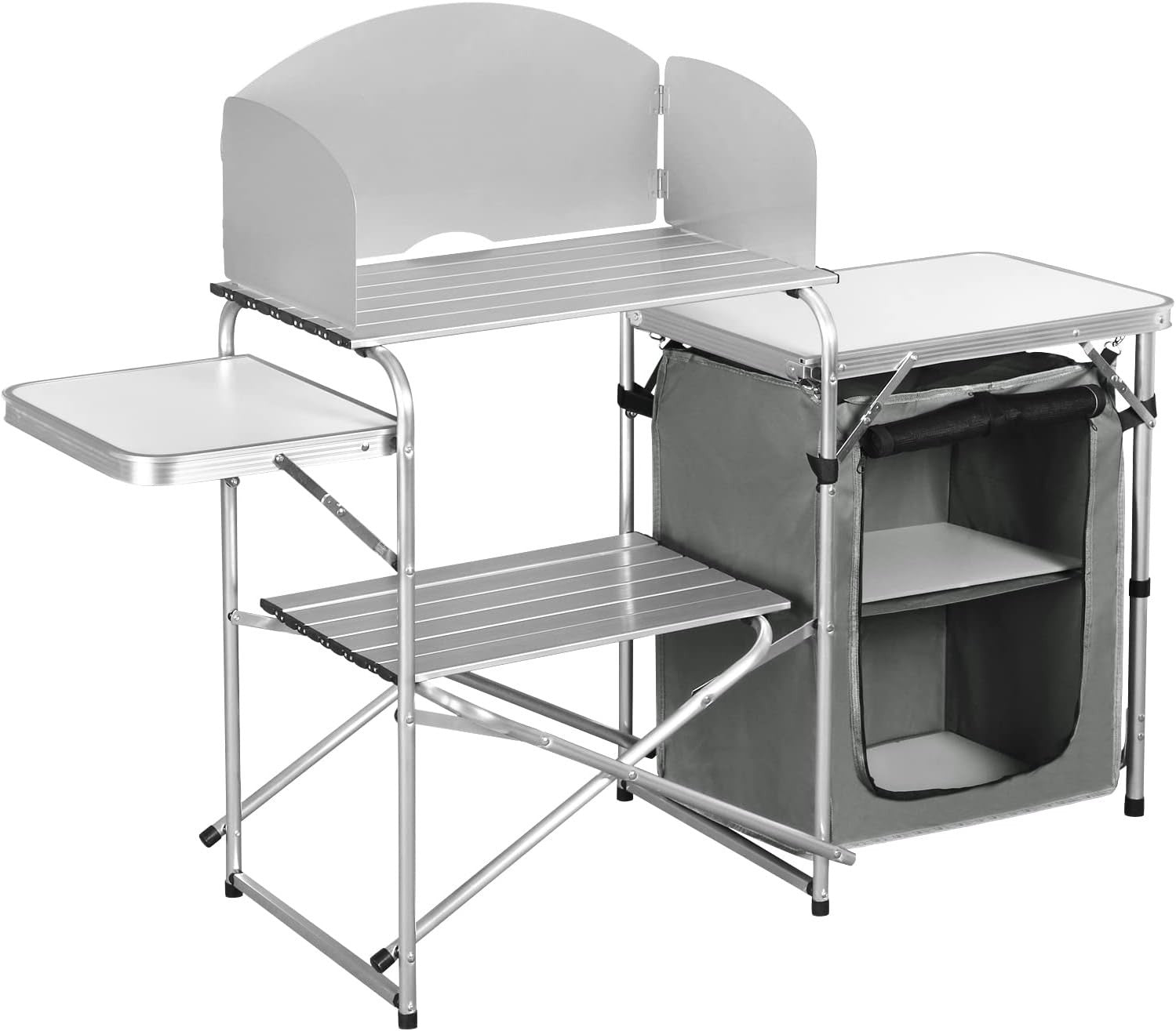 Folding Camping Kitchen Table BBQ Unit w/ Storage, Windshield, Bag
