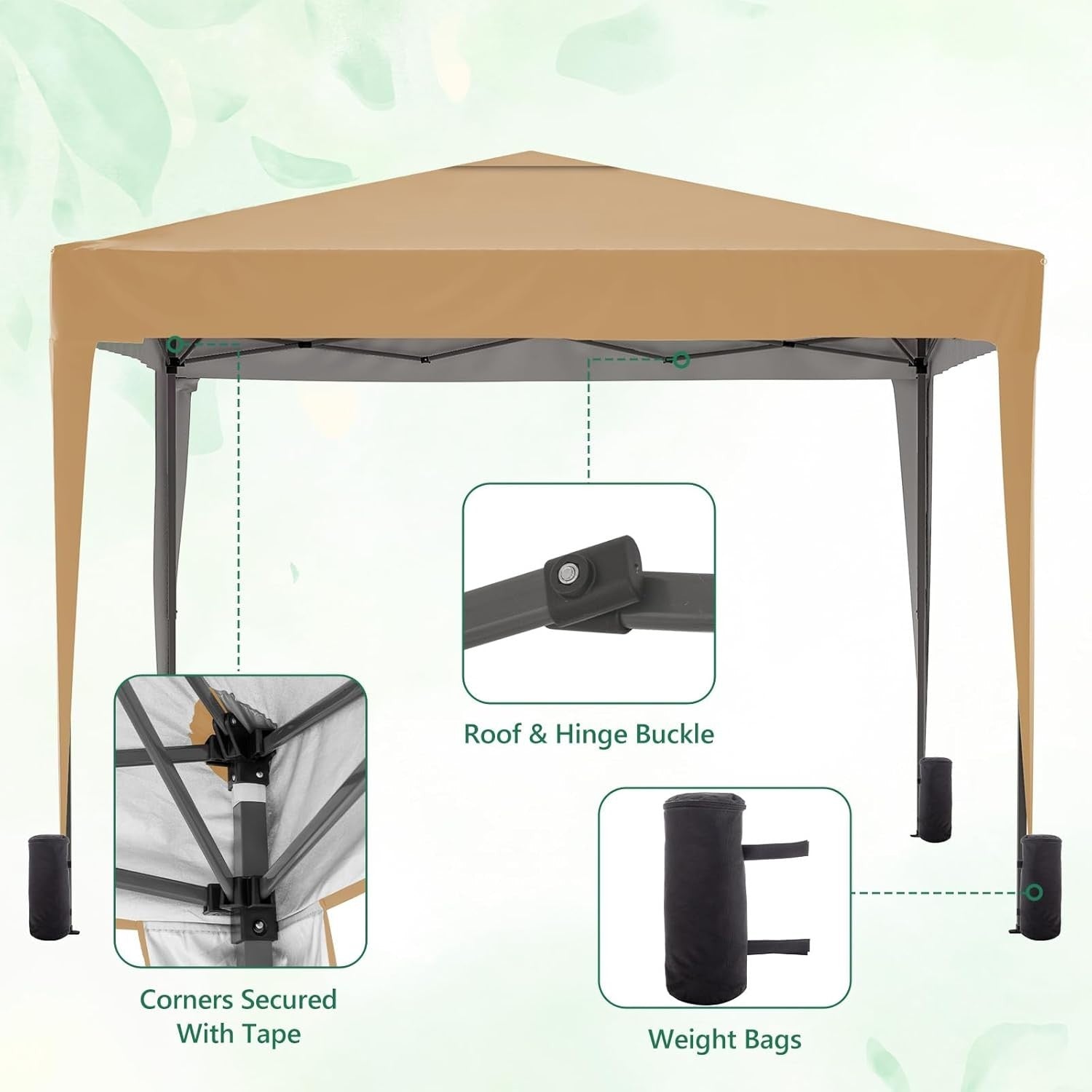 3x3M Beige Pop Up Gazebo With Sides Waterproof Garden Party Tent Steel Frame