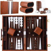 Luxury Backgammon Set 15 Inch Wooden Travel Board with Leather Case