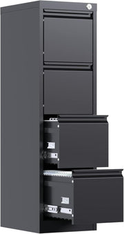 4 Drawer Metal Vertical Filing Cabinet Lockable Home Office Storage Black