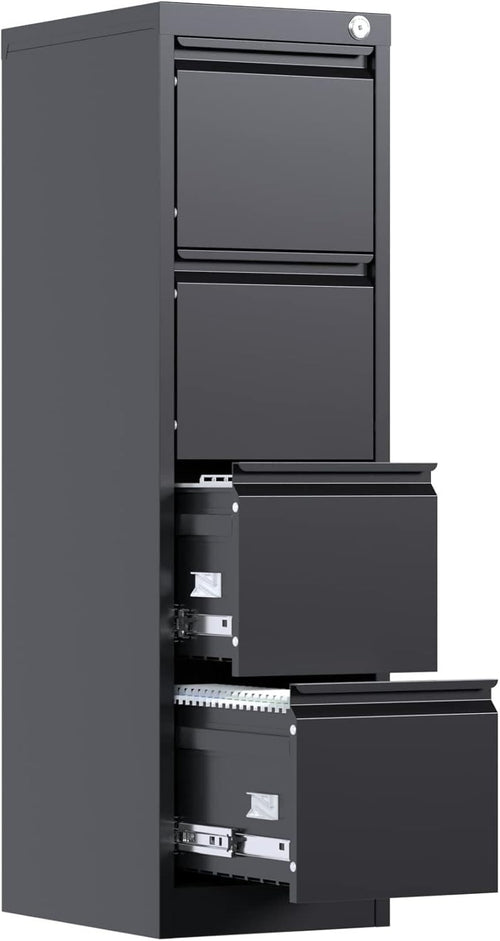 4 Drawer Metal Vertical Filing Cabinet Lockable Home Office Storage Black