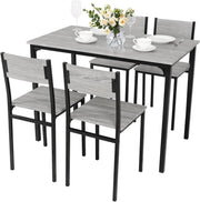 Modern Grey Dining Table Set 5-Piece, Compact Kitchen & Patio Chairs, Rustic