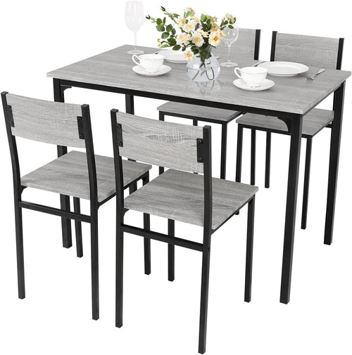 Modern Grey Dining Table Set 5-Piece, Compact Kitchen & Patio Chairs, Rustic