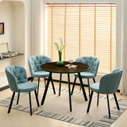 4 Navy Blue Linen Dining Chairs & Round Walnut Table Set for Kitchen Room