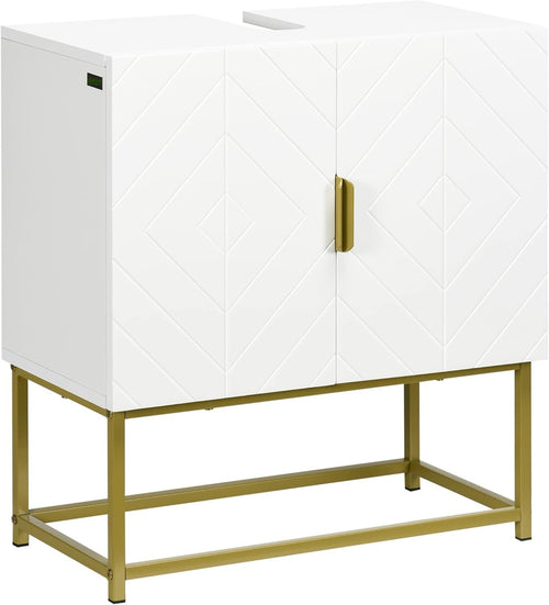 Modern Under Sink Bathroom Cabinet White Storage Unit Gold Legs 60x65cm