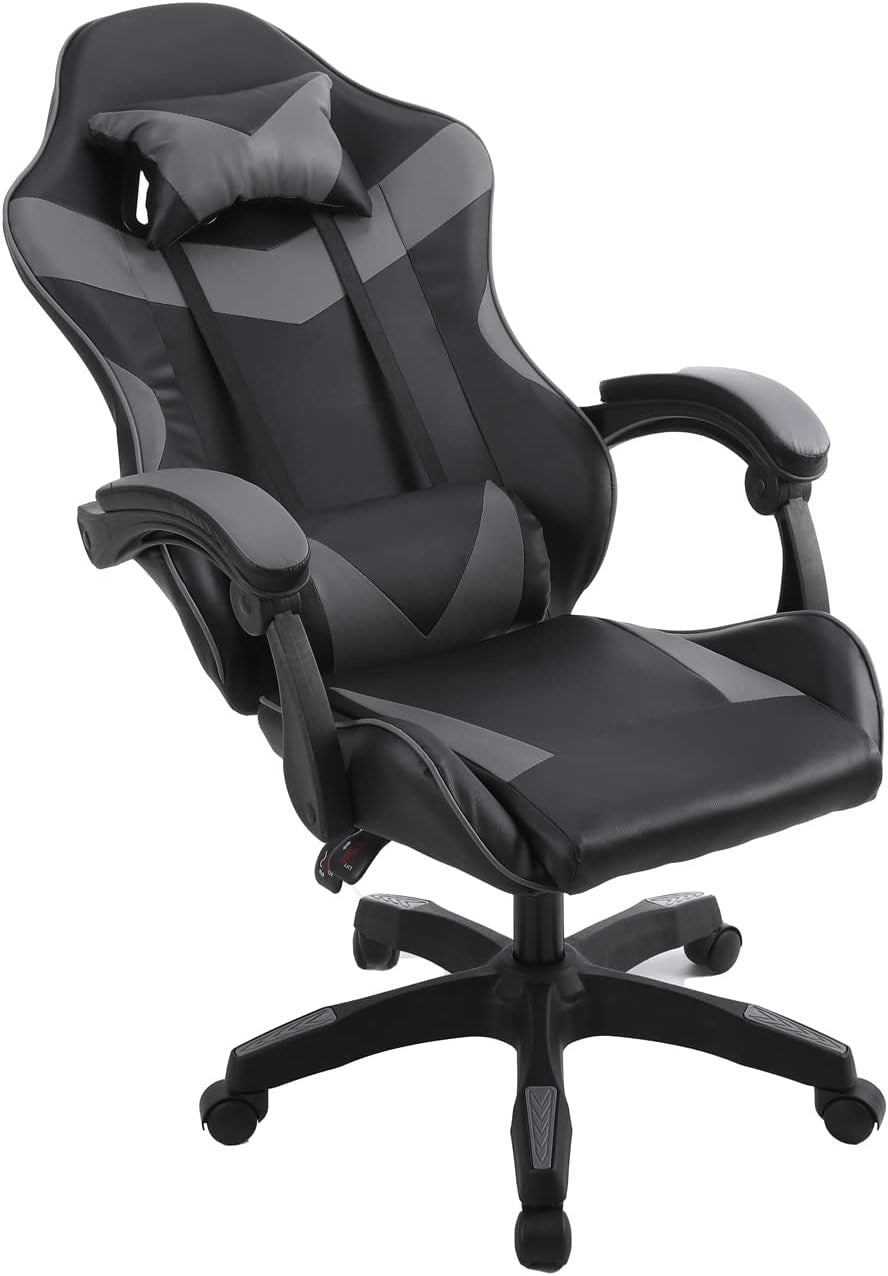 Ergonomic Gaming Chair Office Desk Chair 360° Swivel Faux Leather Grey