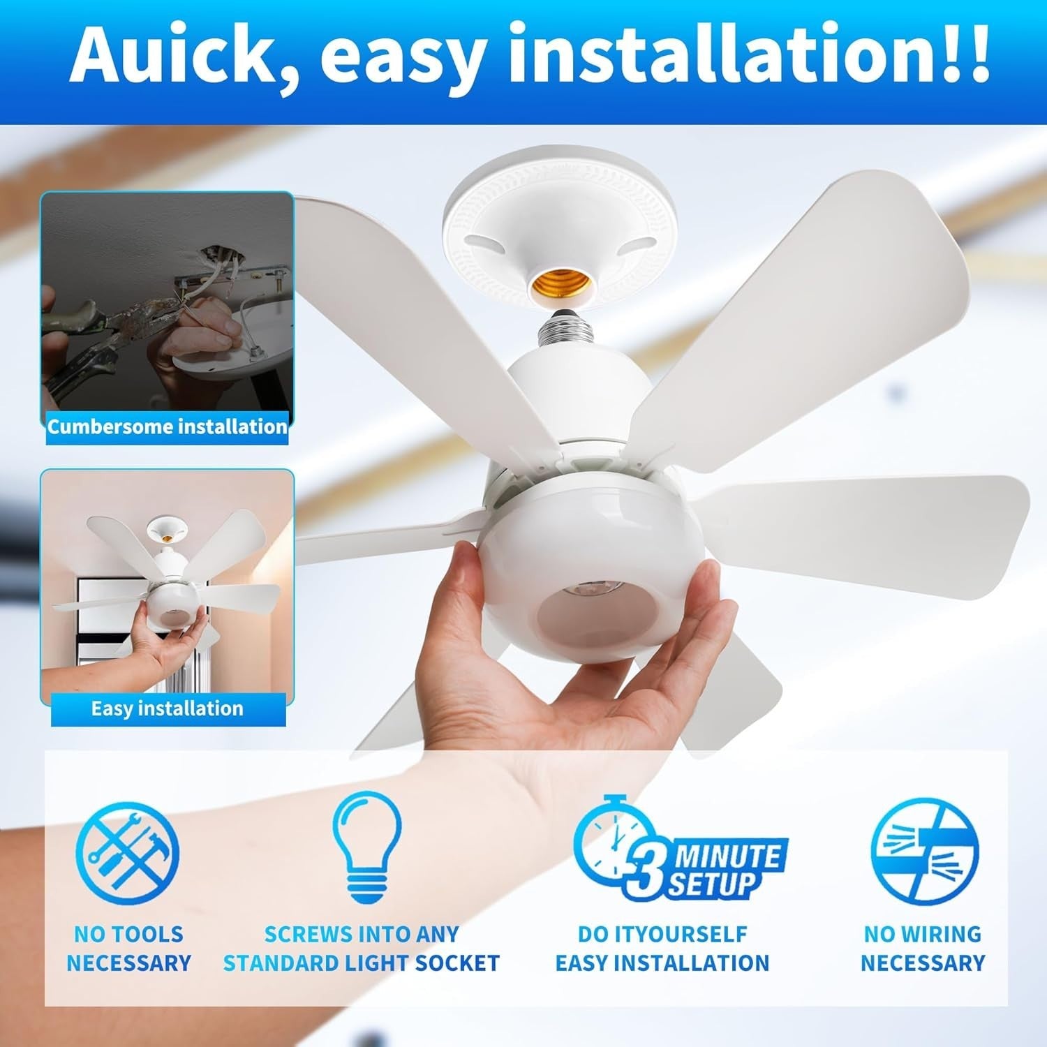 16.9-Inch Ceiling Fan with Light, Multicolour, Dimmable, Remote Control
