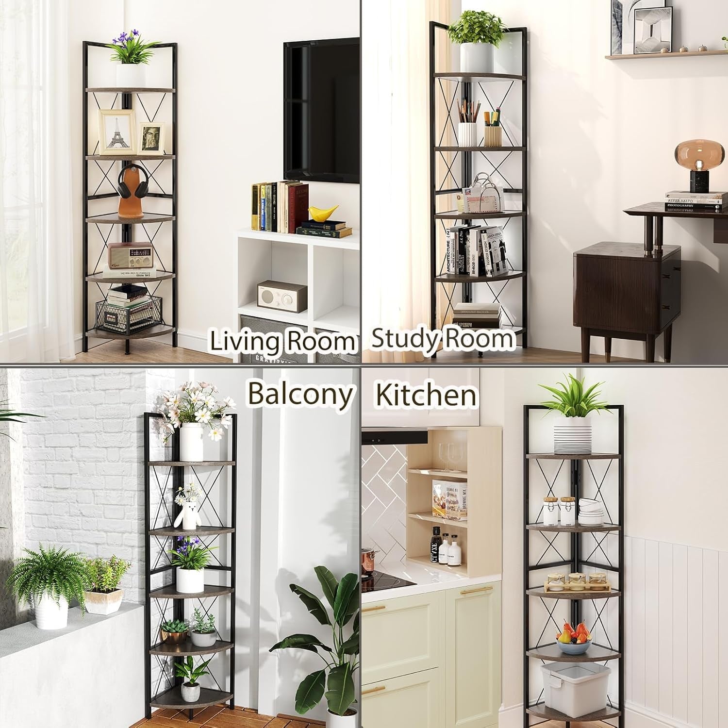 5 Tier Corner Ladder Shelf Oak Wood Display Unit Adjustable Foot Pads 35x35x160