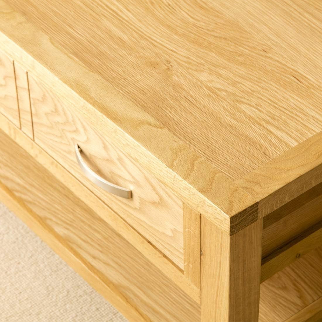 Solid Oak Coffee Table with Drawer & Shelf | Rustic Wood | 85x55cm Living Room