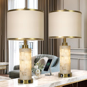 Set of 2 Natural Alabaster Table Lamps with USB Charging & Night Light