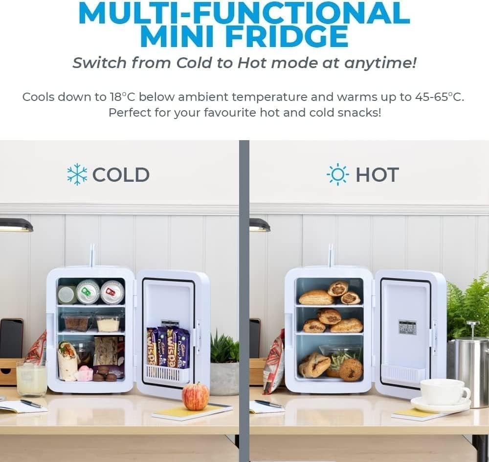 Portable Mini Fridge Cooler & Warmer 10L Compact AC/DC White Free-Standing