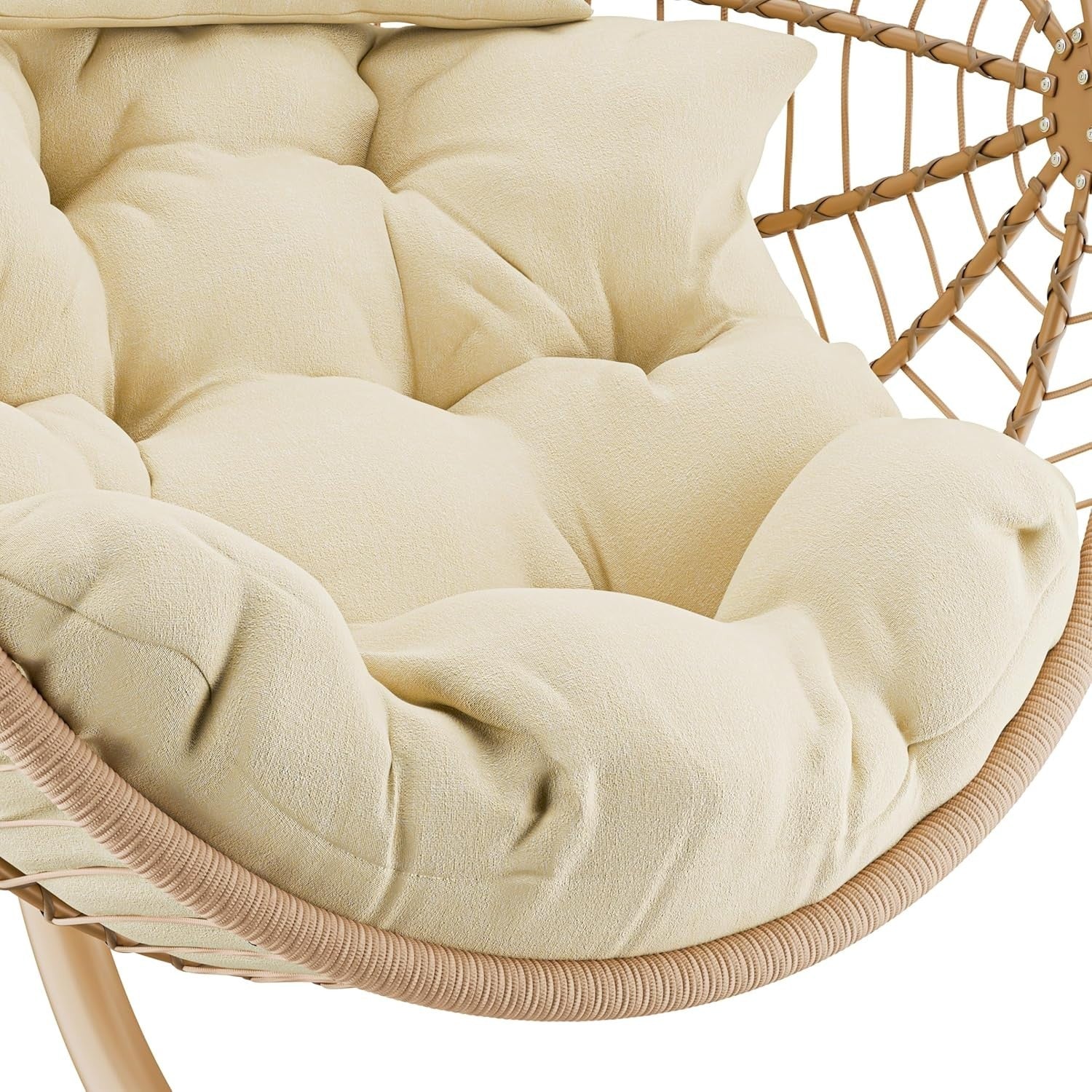 Rattan Hanging Egg Chair with Cushion & Stand Indoor Outdoor Patio Beige
