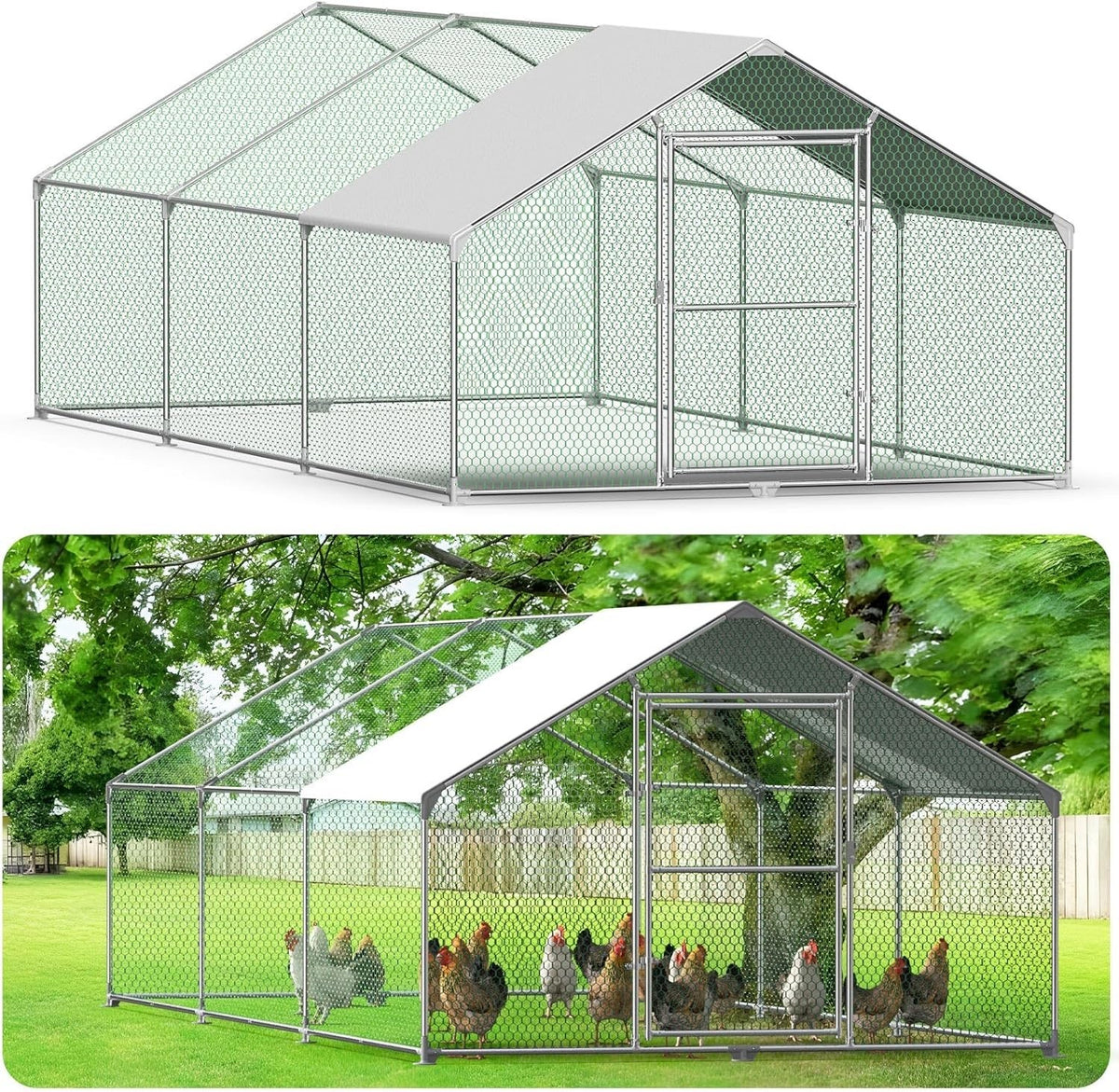 Extra Large Walk In Chicken Coop 6x3x2m Galvanised Run PE Roof