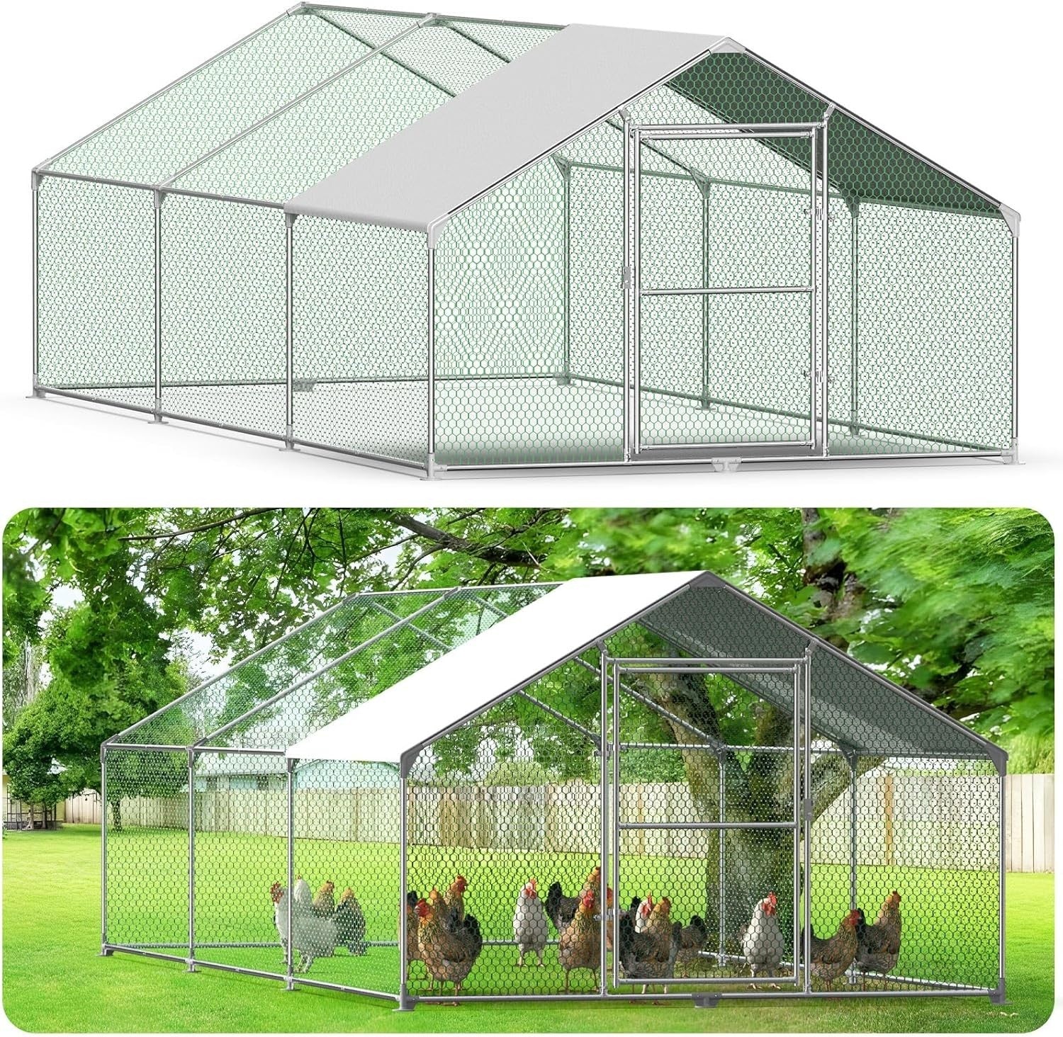 Extra Large Walk In Chicken Coop 6x3x2m Galvanised Run PE Roof