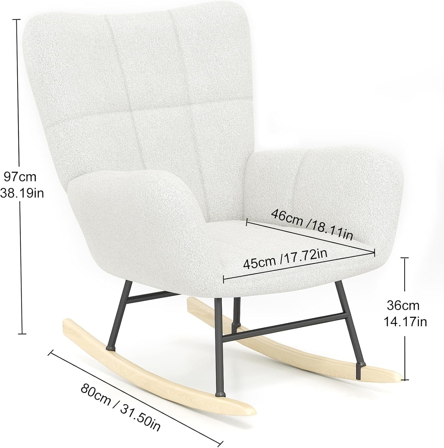 Teddy Fleece Rocking Chair High Back Armchair for Nursery Lounge Bedroom