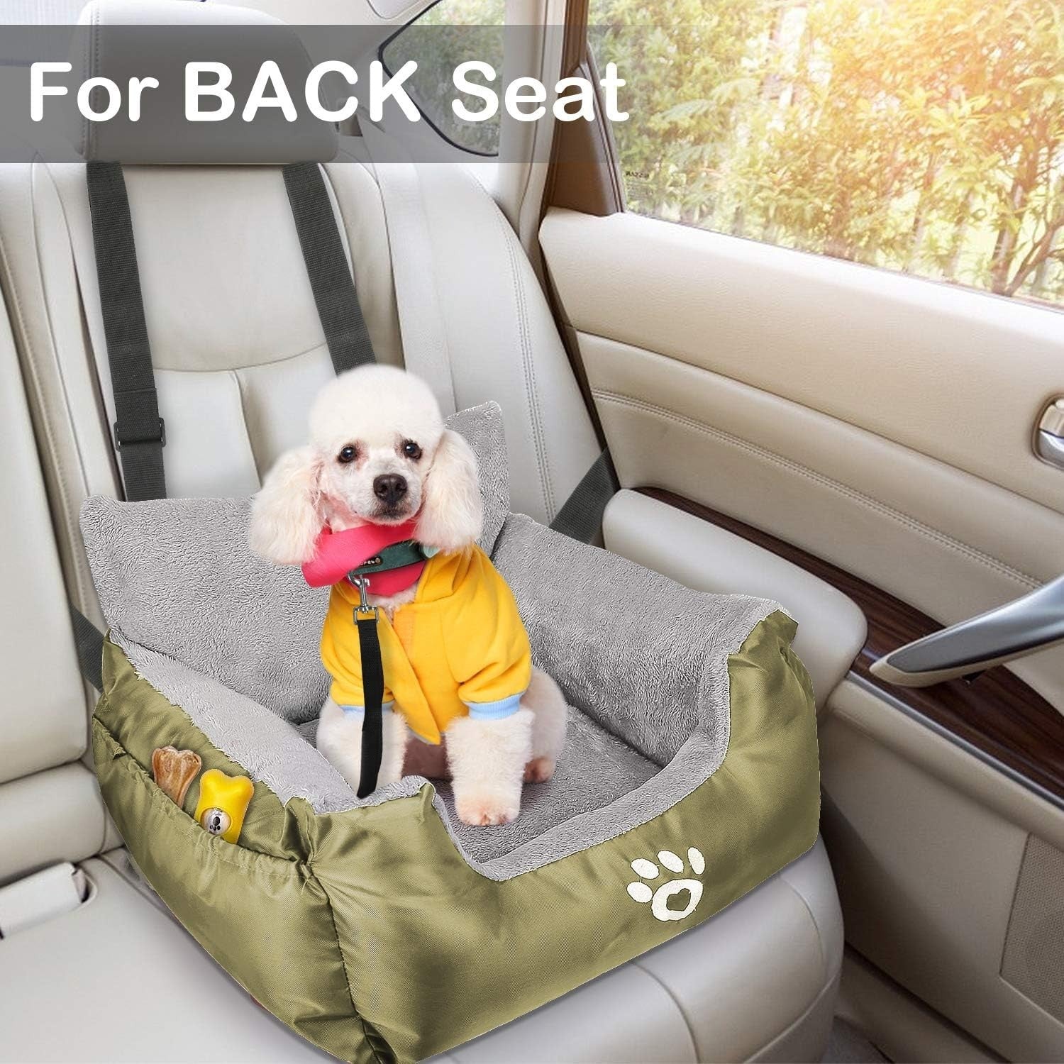 Dog Car Booster Seat Plush Travel Bed Safety Leash Waterproof 35lb