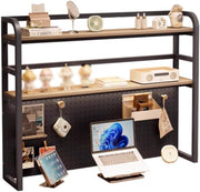 90cm Black Desktop Bookshelf 2-Tier Desk Hutch Pegboard Storage Display Shelf