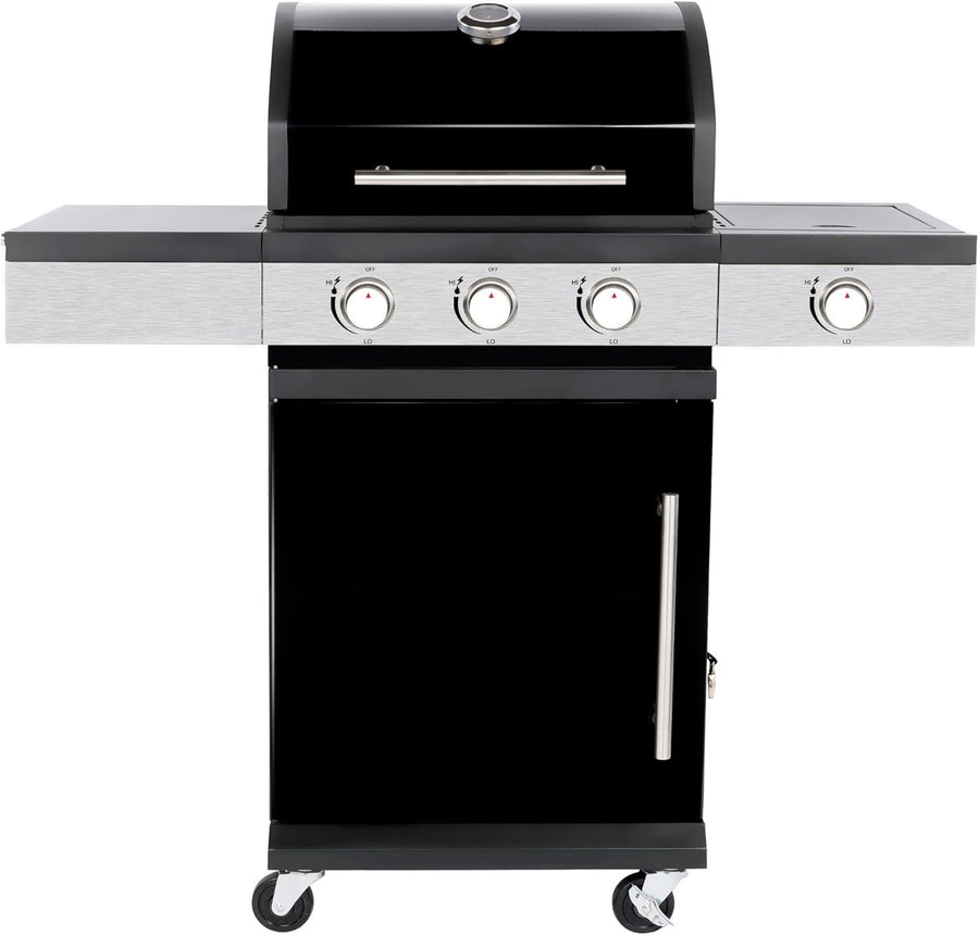 3+1 Burner Gas BBQ Grill with Side Burner & Thermometer – Stainless Steel