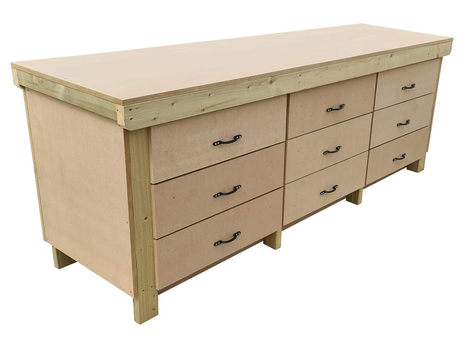 7ft Heavy Duty Wooden Workbench Tool Cabinet – 18mm MDF Top & 9 Drawers