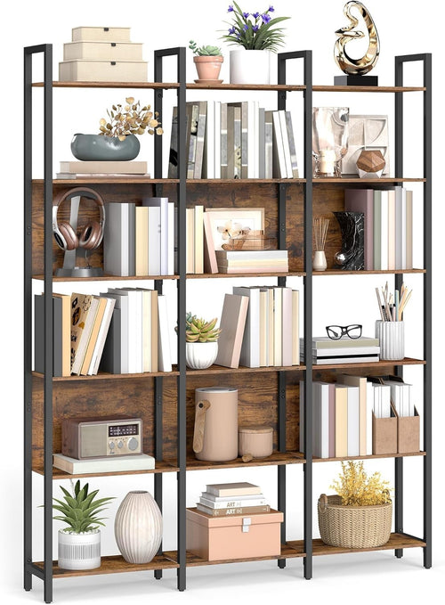 6 Tier Industrial Bookcase Rustic Brown Shelf Tall Storage Unit 128x24x187cm