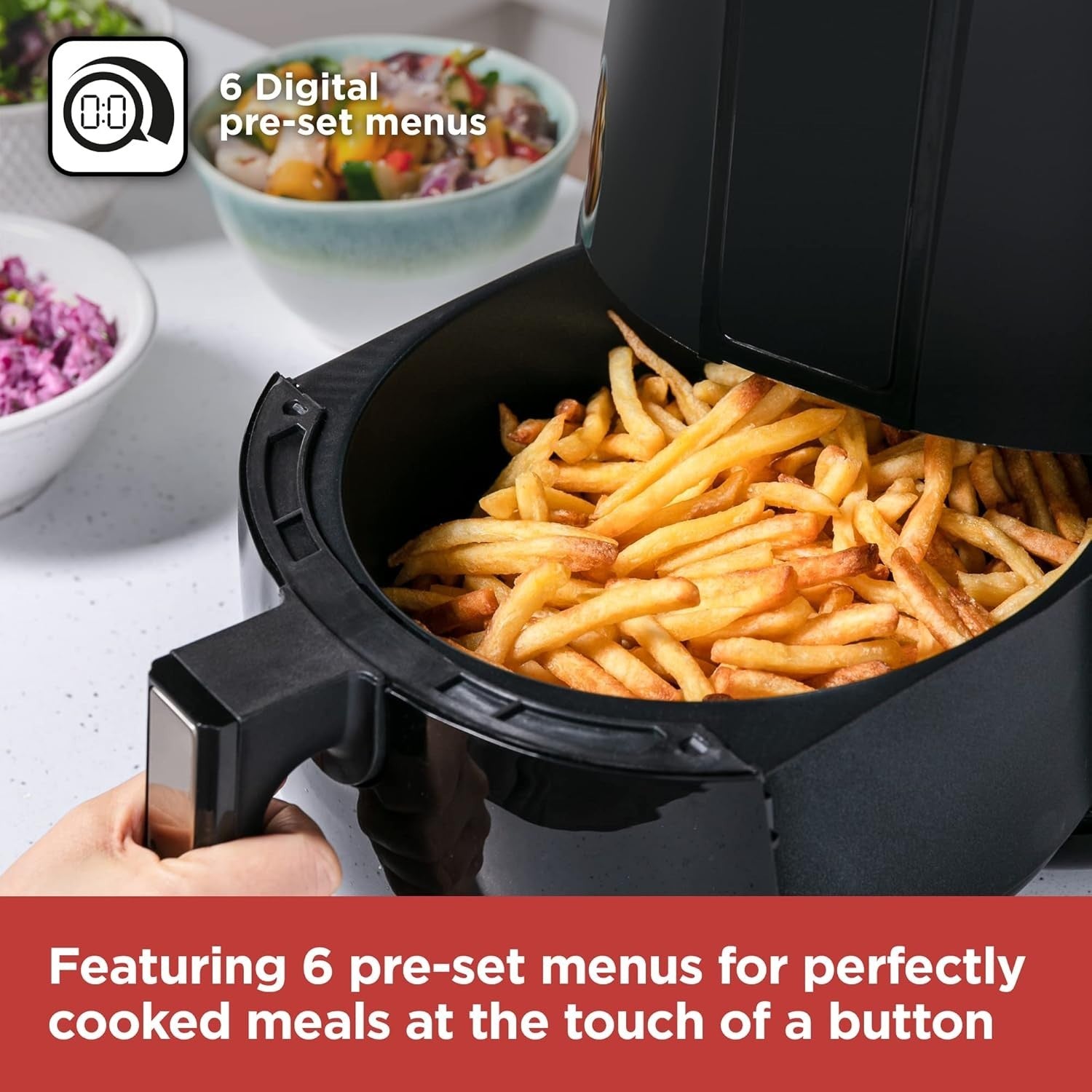 4L Digital Air Fryer 1500W Extra Crisp Healthy Cooking Fast 6 Presets Easy Clean