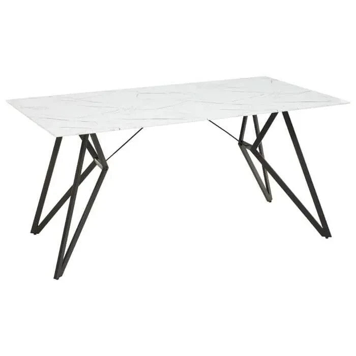 6 Seat Grey Dining Set | White Marble Table & Upholstered Chairs Modern