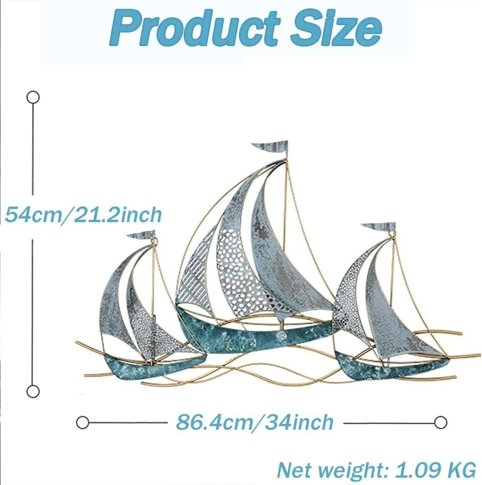 3D Sailboat Metal Wall Art Coastal Ship Wall Decor Sculpture