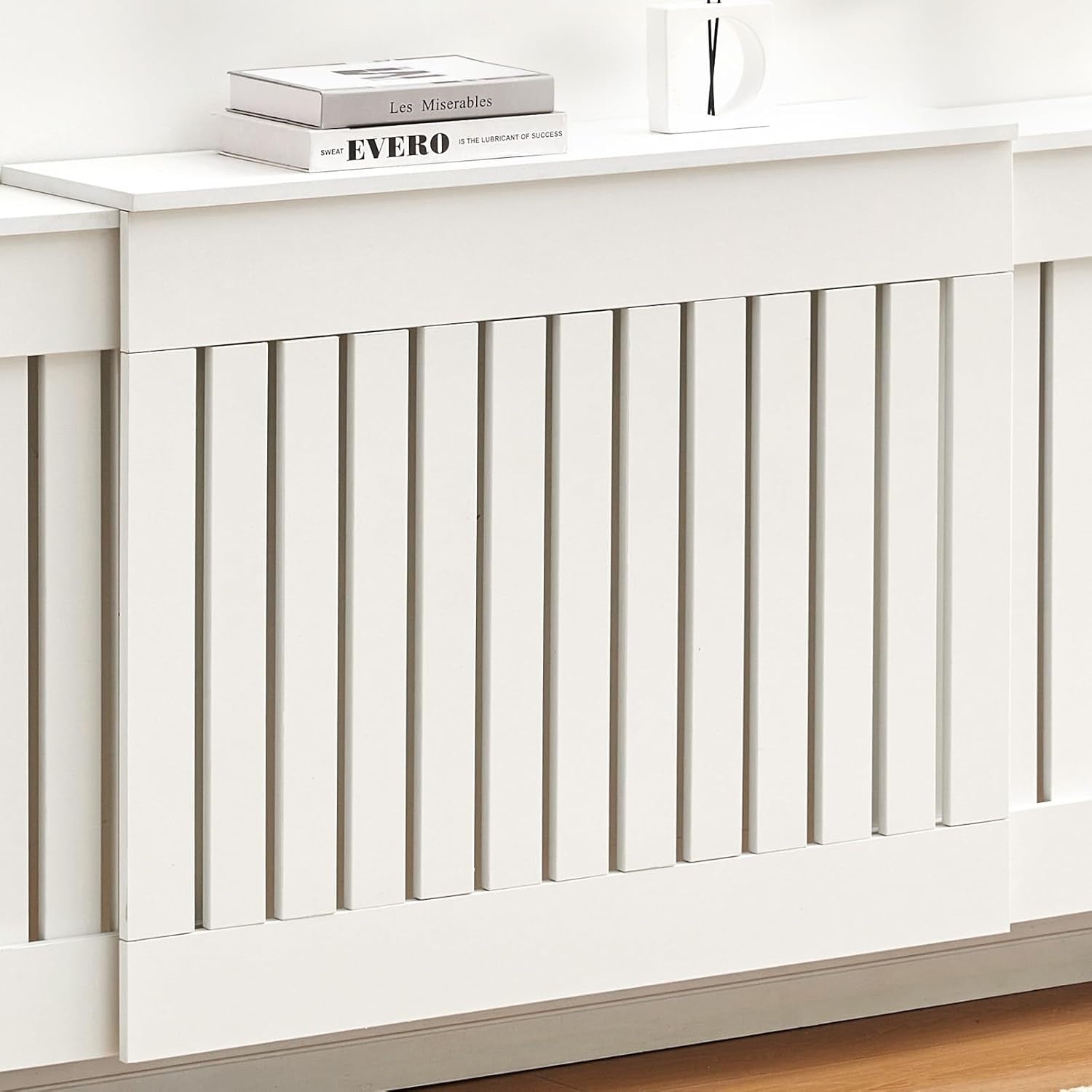 Extendable Radiator Cover White Adjustable MDF Slatted Heating Cabinet Shelf