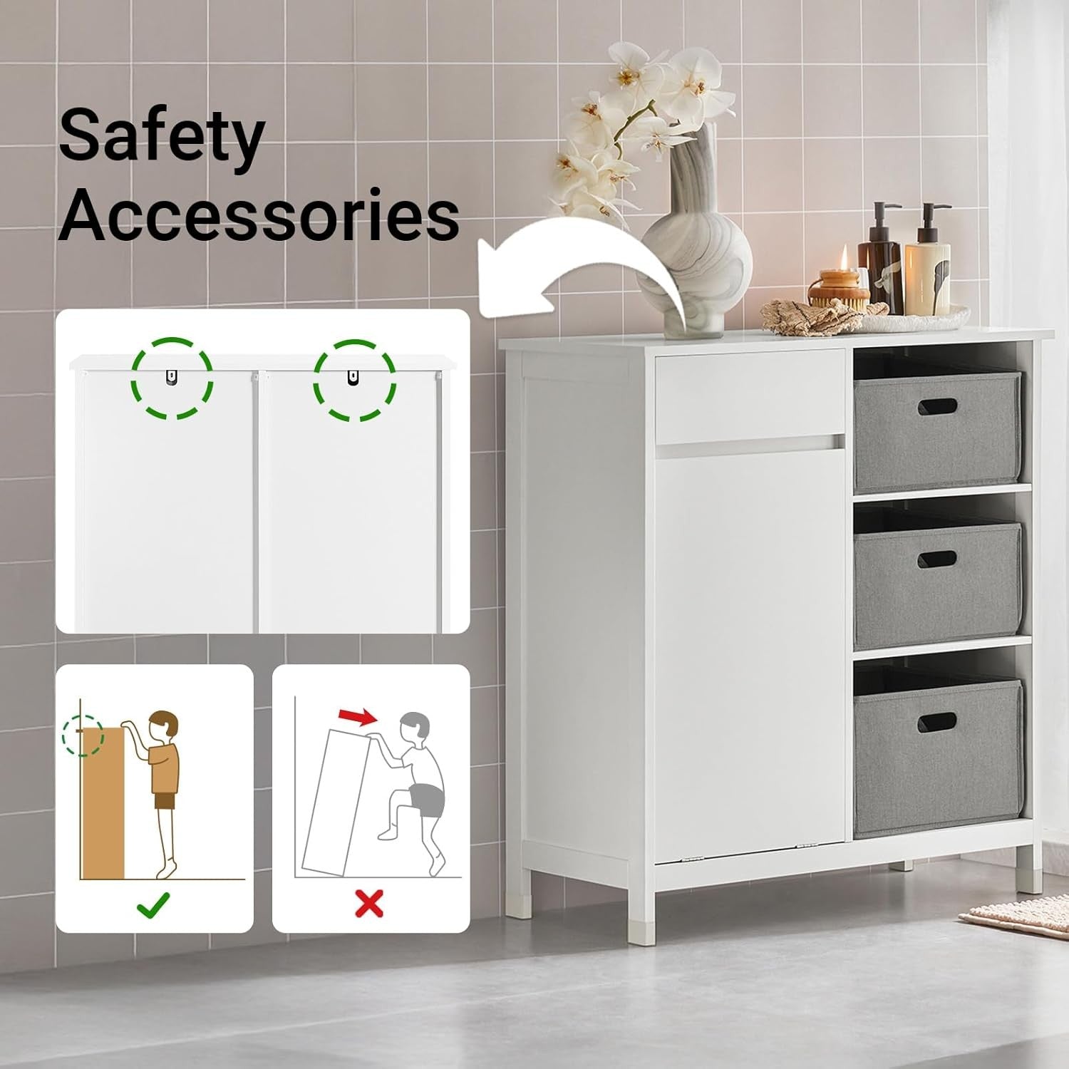 Bathroom Laundry Cabinet with Hidden Basket Drawers Storage Unit White
