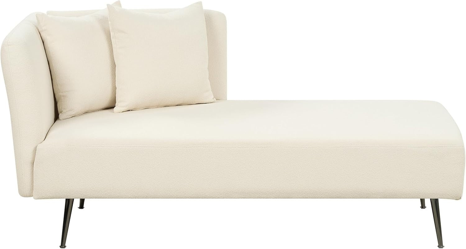 Modern White Boucle Chaise Lounge Left-Hand Sofa with Cushions 77cm Deep