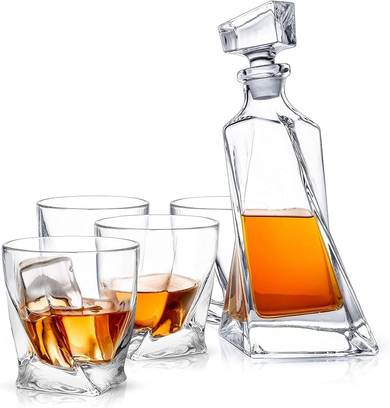 Crystal Whiskey Decanter Set 5-Piece | 22oz Carafe + 4 Old Fashioned Glasses Gif