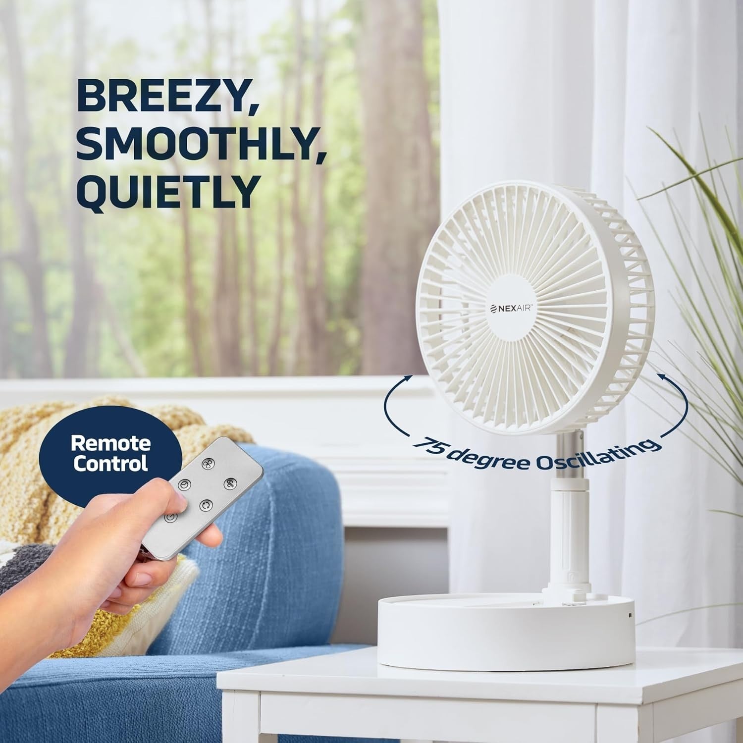 8" Foldable Fan – 10000mAh Rechargeable Portable Quiet 4 Speed Remote Control