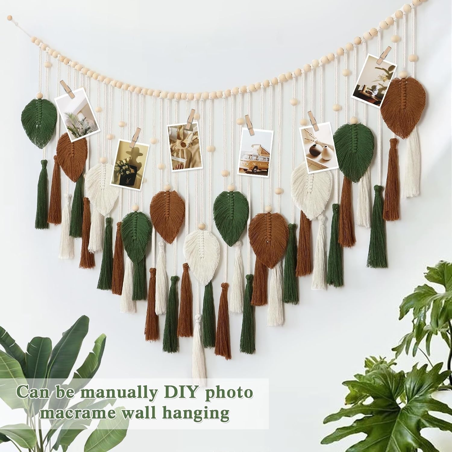 Large Brown Green Macrame Wall Hanging Leaf Tassel Boho Decor