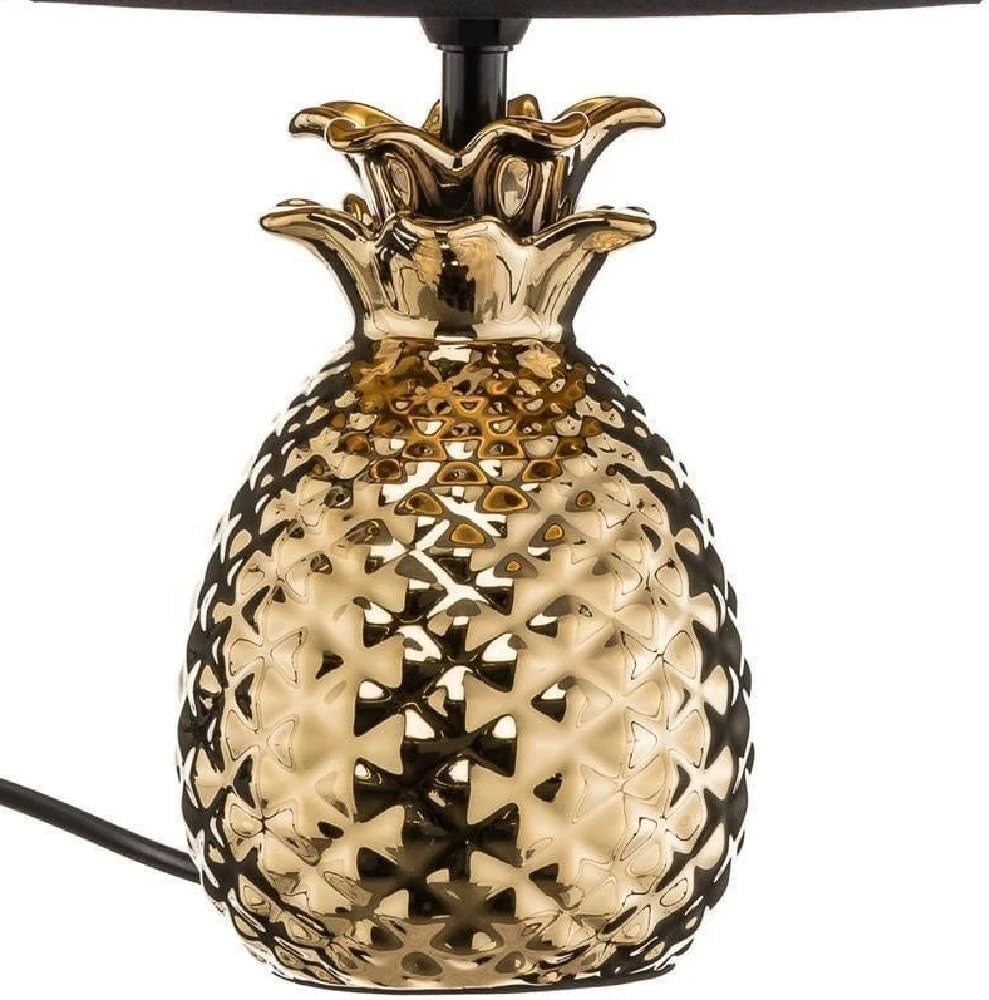 Gold Ceramic Pineapple Table Lamp Black Fabric Shade 35cm E14