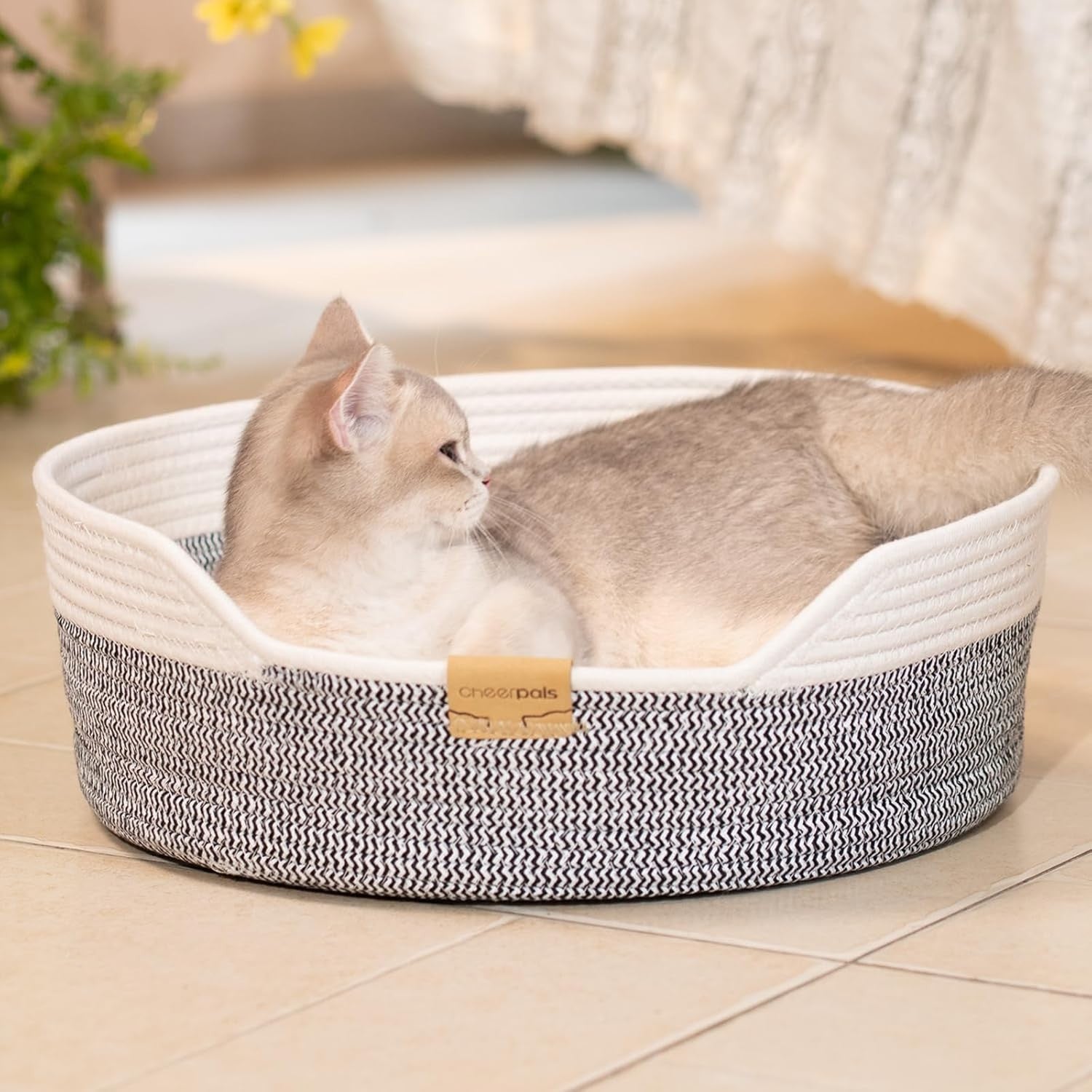 Washable Cat Bed Basket 47cm Cotton Rope Woven Cushion All Breed