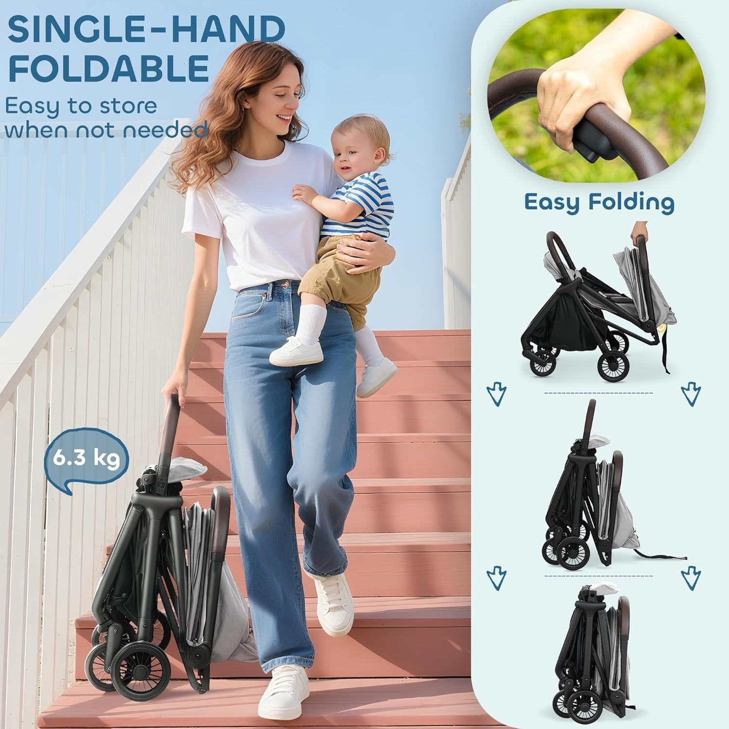 Lightweight Foldable Pushchair Stroller Newborn to 3 Years 6.3kg