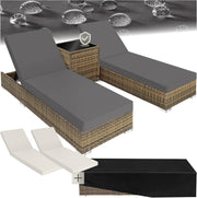 3PC Rattan Sun Lounger Set Outdoor Reclining Garden Bed w/ Table Cover