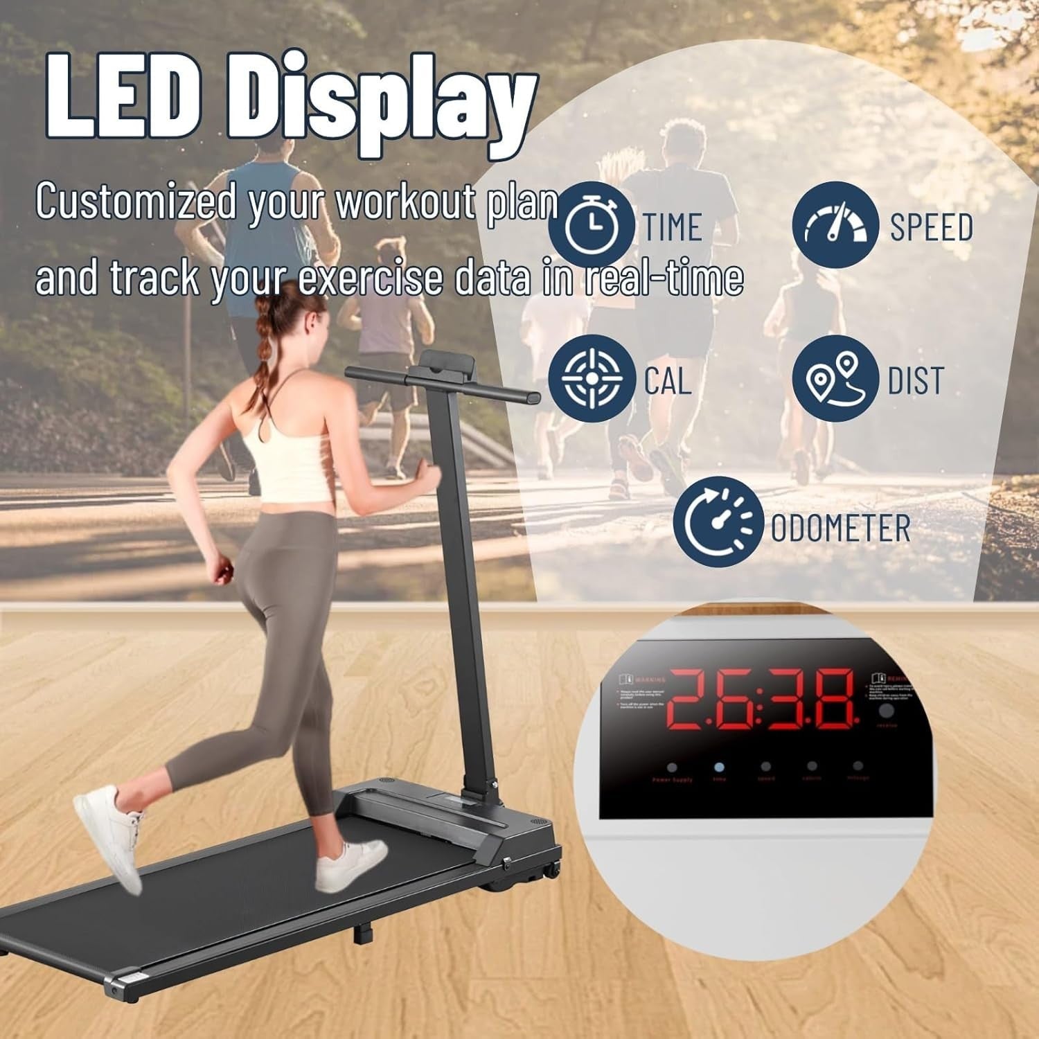Under Desk Treadmill 2.5HP Foldable Walking Pad Home Office LED Display