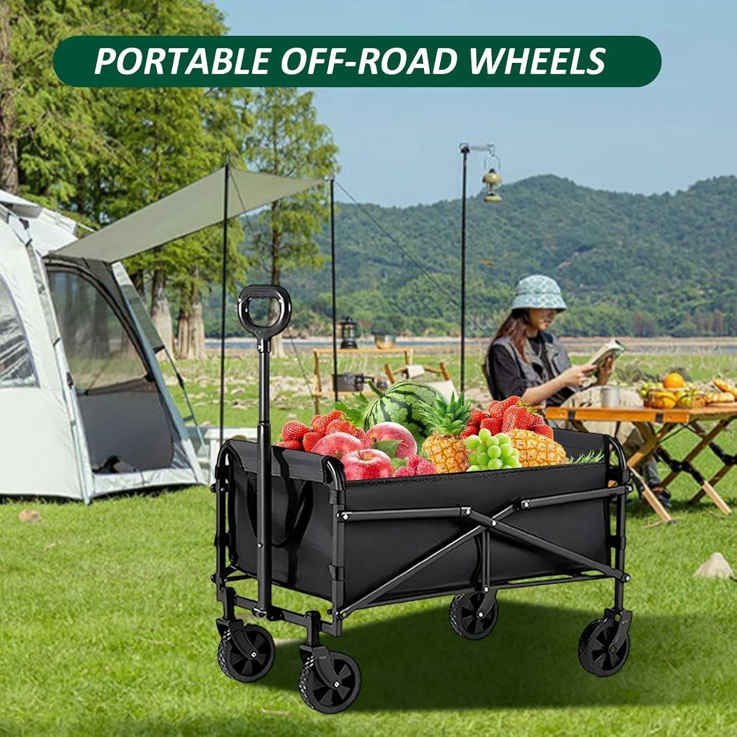Foldable Heavy Duty Festival Trolley Wagon Outdoor Garden Camping Cart Black