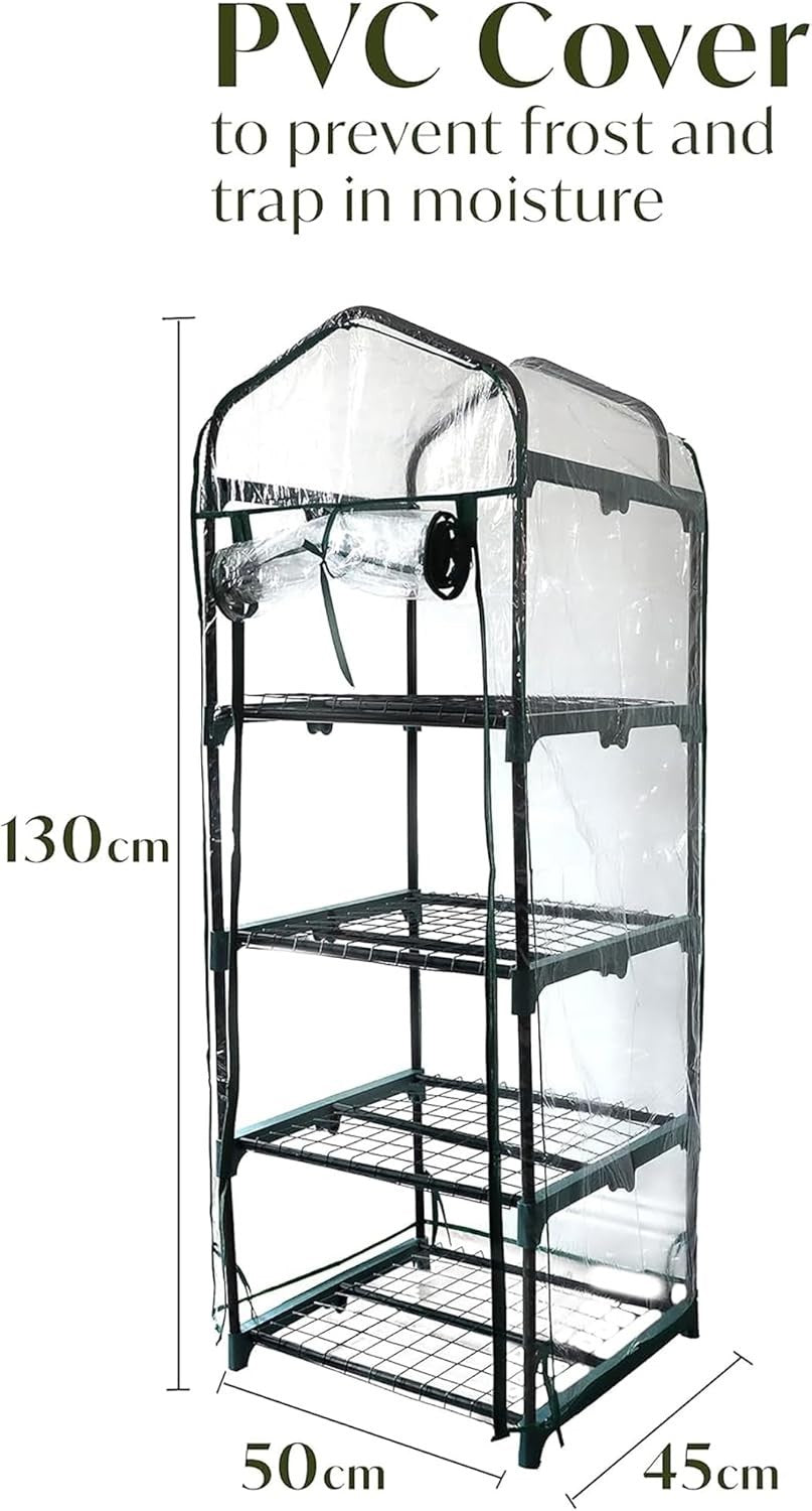 4 Tier Mini Greenhouse Clear PVC Cover | Metal Frame Plant Growhouse for Flowers