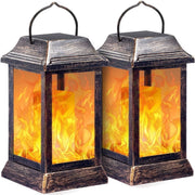 2 Pack Solar Flame Lanterns Outdoor Waterproof Bronze