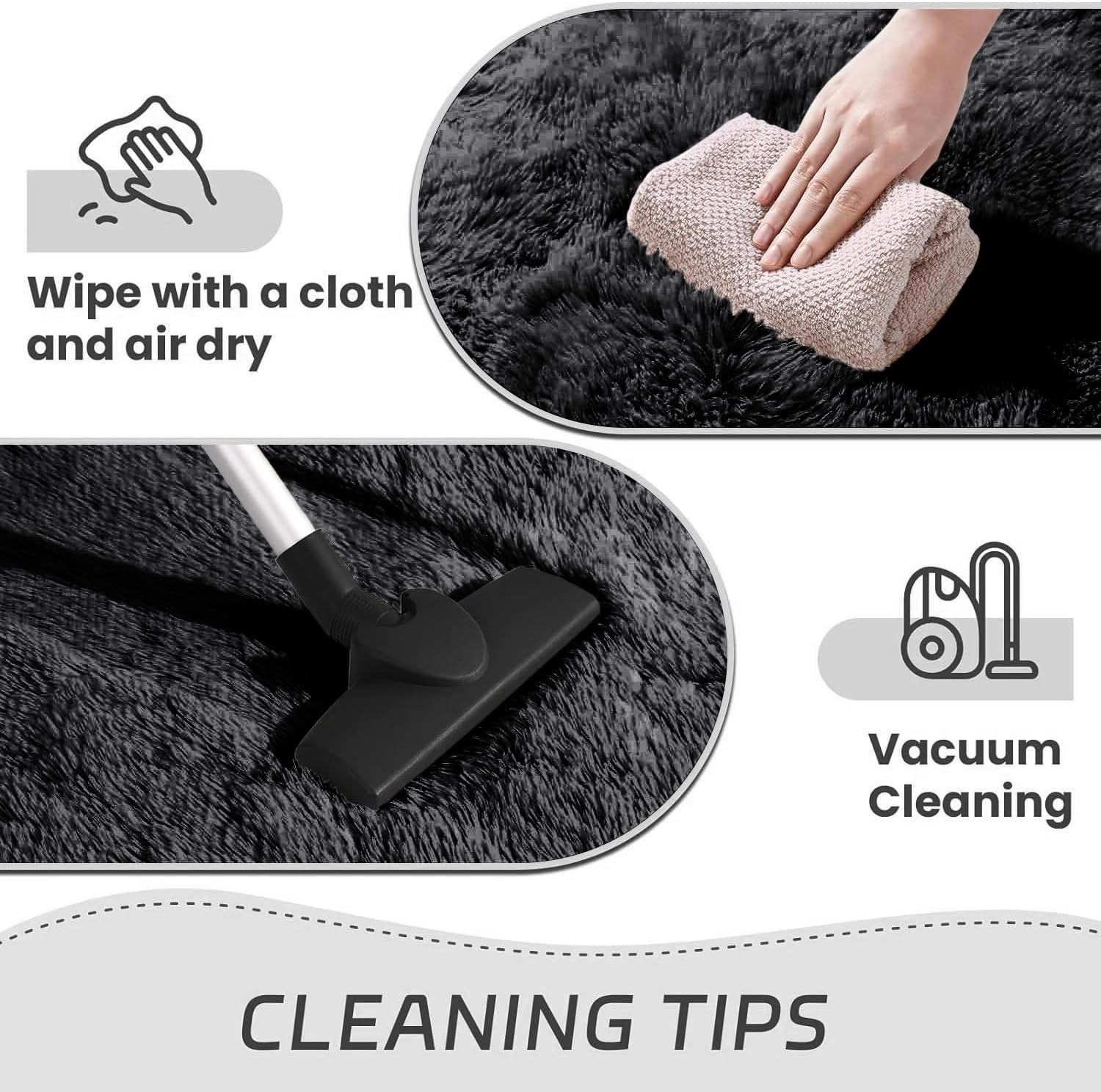 Round Shaggy Rugs Set 2pcs 120x120cm Black Super Soft Non Slip Thick Pile