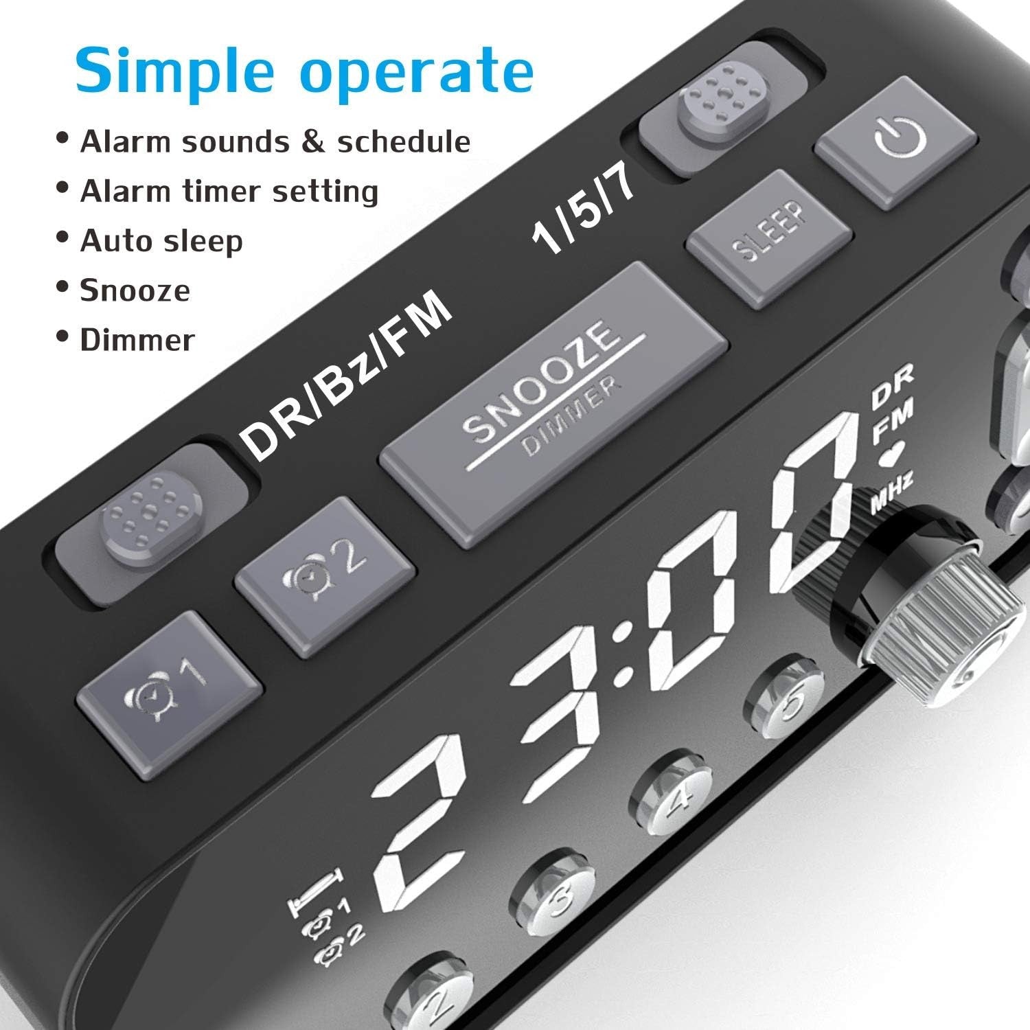 DAB FM Alarm Clock Radio LED Display Dual USB Snooze Sleep Timer