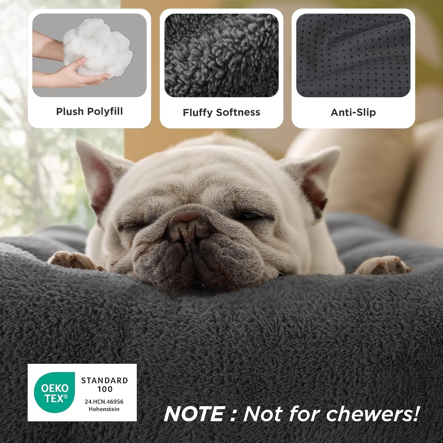 XXL Dog Crate Bed 119x74cm Washable Calming Mattress Grey