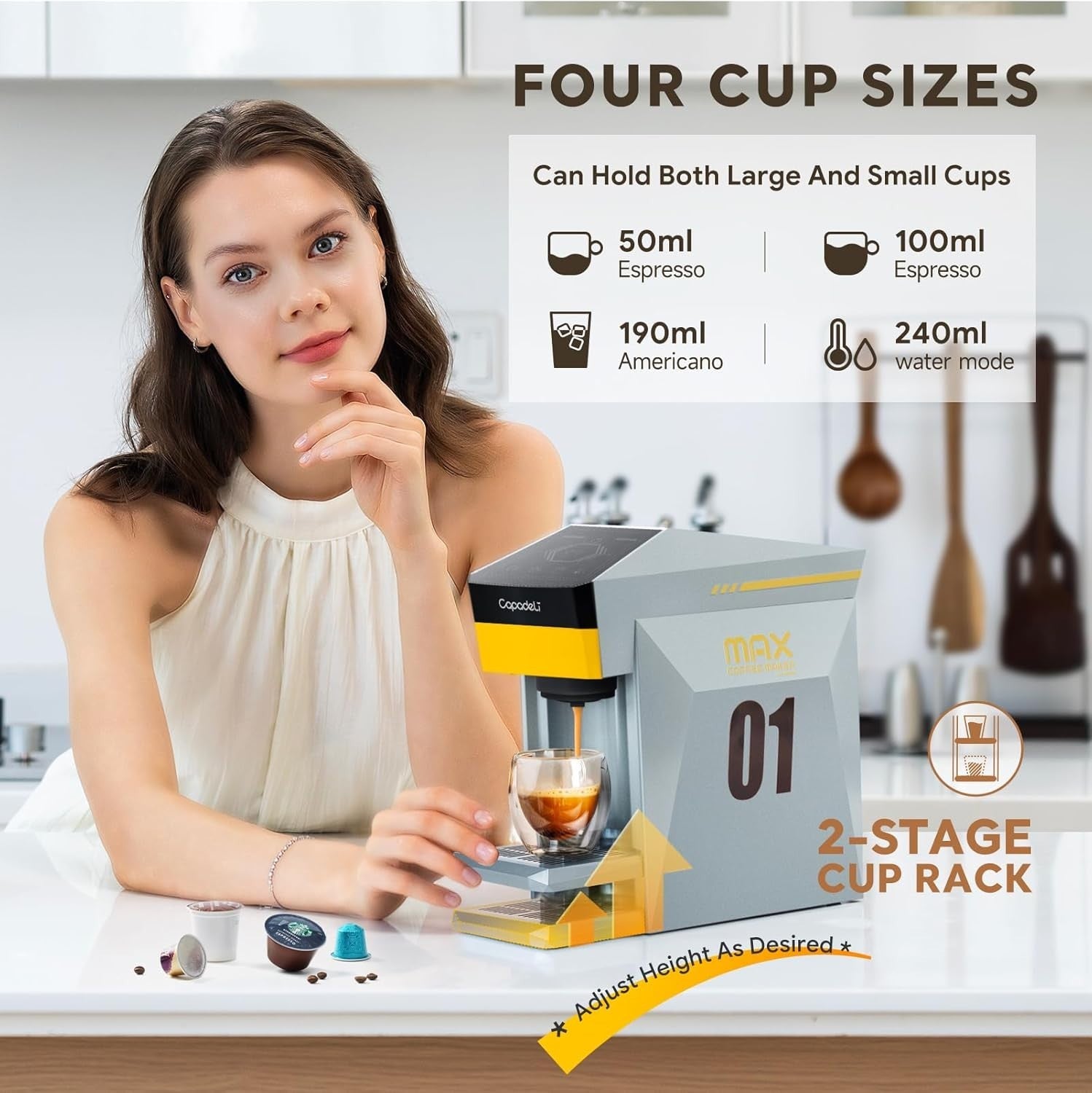 4in1 Pod Coffee Machine 19Bar Single Serve Multi Capsule Fast Brew Grey