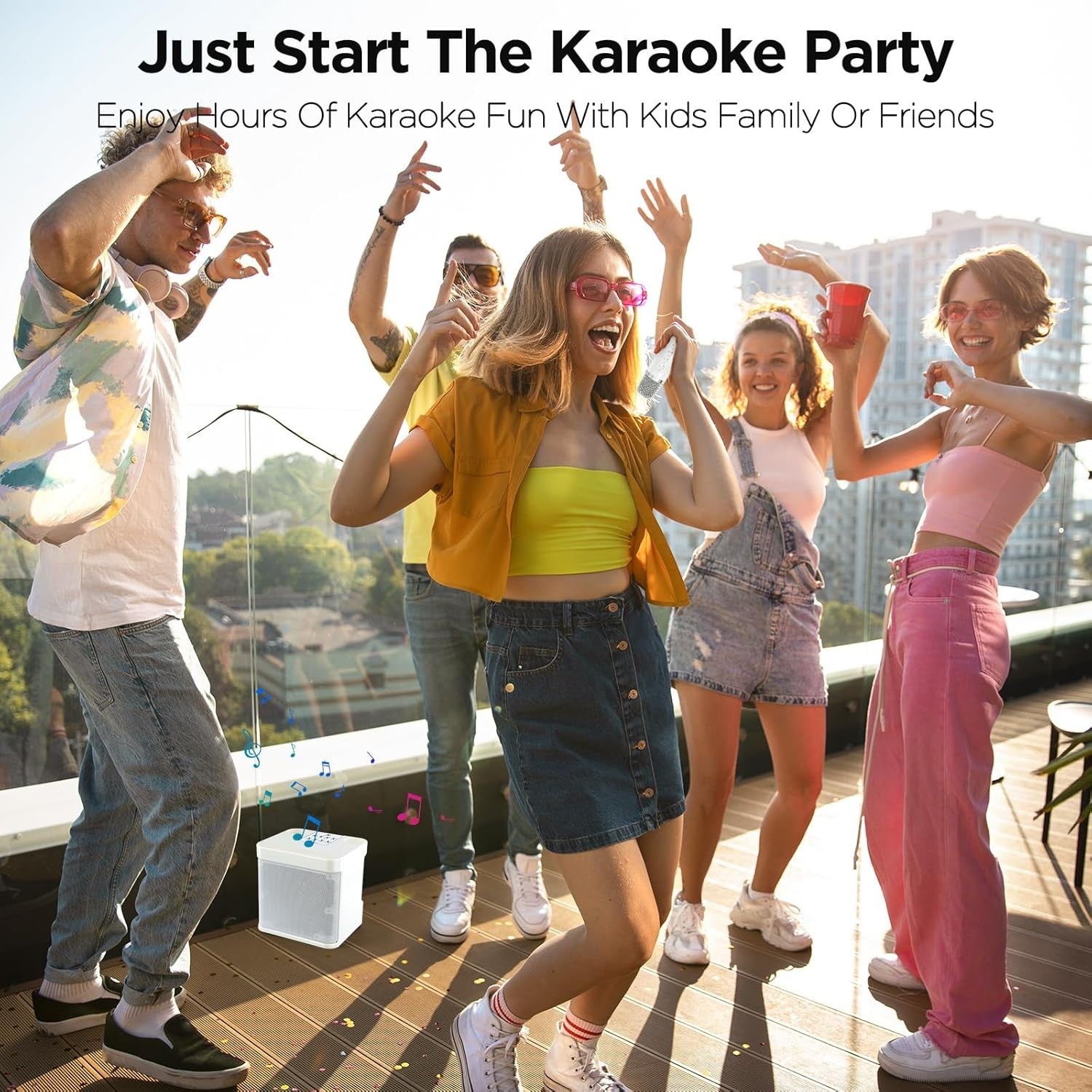 Portable Karaoke Machine 2 Wireless Mics Bluetooth PA System White