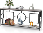 Slim 2-Tier Console Table with Storage Shelf & Wood Grain Top, Black Frame