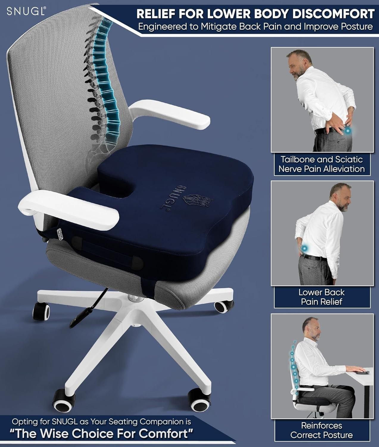 Orthopedic Memory Foam Coccyx Seat Cushion Tailbone Chair Back Support