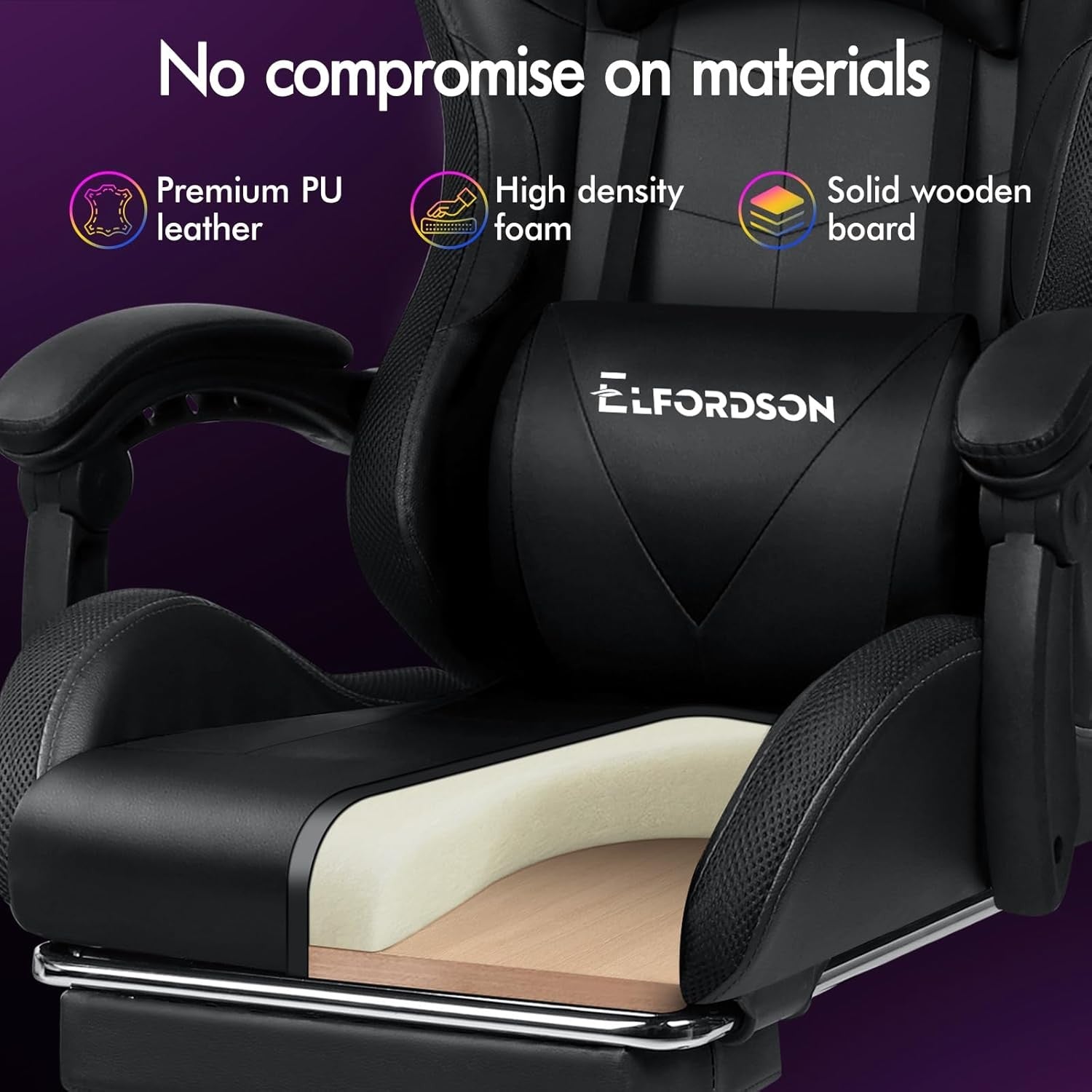LED Gaming Chair Massage RGB Recliner with Footrest PU Leather
