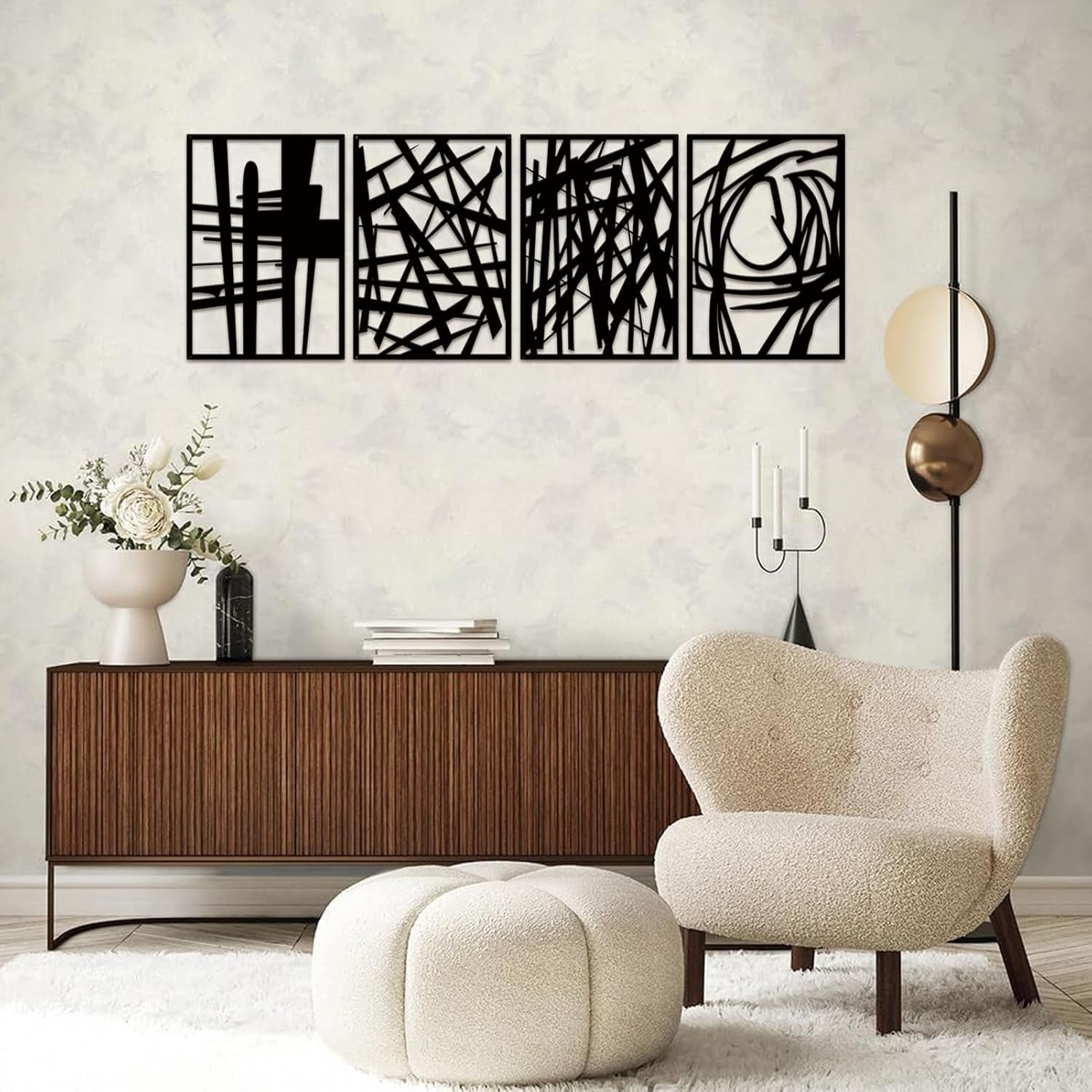 4-Piece Black Metal Wall Art Abstract Minimalist 3D Sculpture